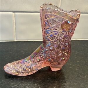 Fenton Iridescent Pink Glass Boot